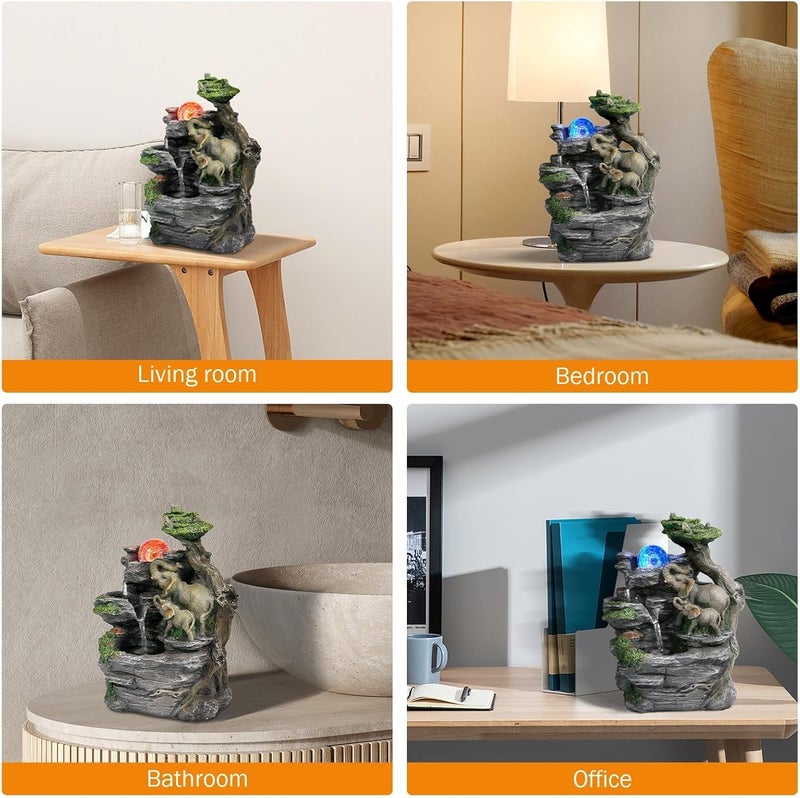 BEAMNOVA Tabletop Fountain,Relaxation Water Feature Feng Shui Indoor Fountain of Elephant Sculpture with Colorful Spinning Ball for Home Office Desktop Décor - Image 5